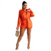 Casual Silk Long Sleeve Two-Piece Shorts Suit for Women