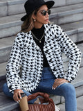 Long Sleeve Velvet Casual Plush Houndstooth Flannel Blazer Collar Coat