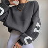 Knitted Letter Graphic Printed Loose Winter Hoodie
