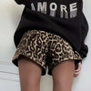 Retro Leopard Print Low-Waist Wide-Leg Shorts