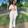 Sexy Long Sleeve V neck Bell-Bottom Pants Two Piece Suit