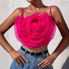 Three Dimensional Floral Stitching Solid Color Spaghetti Strap Small Top