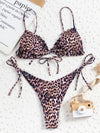 Maillot de bain bikini fendu imprimé léopard plissé couvrant le ventre