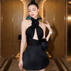 Black Backless Sleeveless Floral Slimming Dress