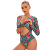 Long Sleeve Sunscreen Printing Sports One-Piece Swimsuit