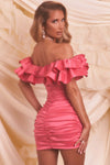 Strapless Ruffled Pleated Cocktail Party Dress