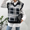 Women Knitted Vest Casual Plaid Sweater