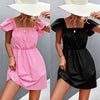 summer solid color ruffle sleeve square collar dress short