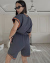 Contrast Color Round Neck Pullover Two-Piece Casual Exercise Suit for Women