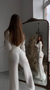 Solid Color Knitted Suit See-Through Hollow-Out Trousers