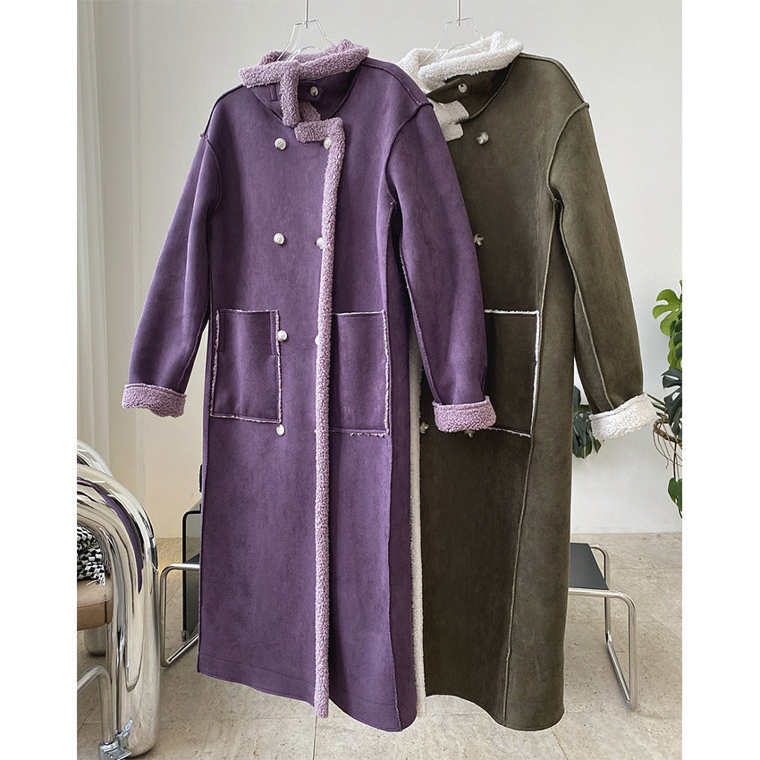 Heavy lamb wool coat faux shearling jacket thermal long coat women