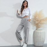 Women Casual Sports Pocket Ankle Banded Pants