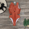 Sleeveless High Waist Floral Swimsuit Solid Color Pressure Line