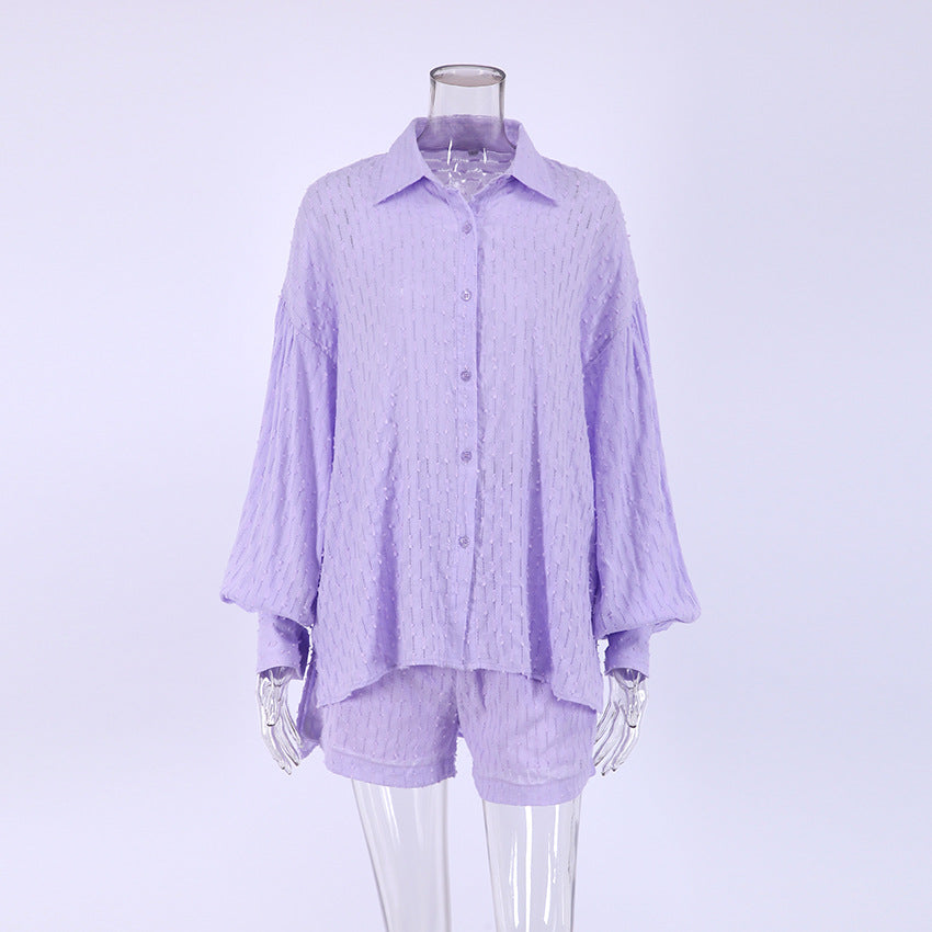 Puff Sleeve Casual Shorts Suit Ladies Homewear Pajamas