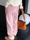 Thermal Velvet Thickened Ankle Banded Pink Sweatpants for Women