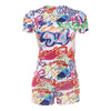 Cropped Printed Short-Sleeved T-Shirt with High Waist Tight Shorts Suit