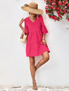 Double Layer Bell Sleeve V-Neck Doll Type Dress