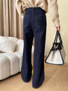 Bright-Line Retro Fleece Wide-Leg Jeans with Double Pocket