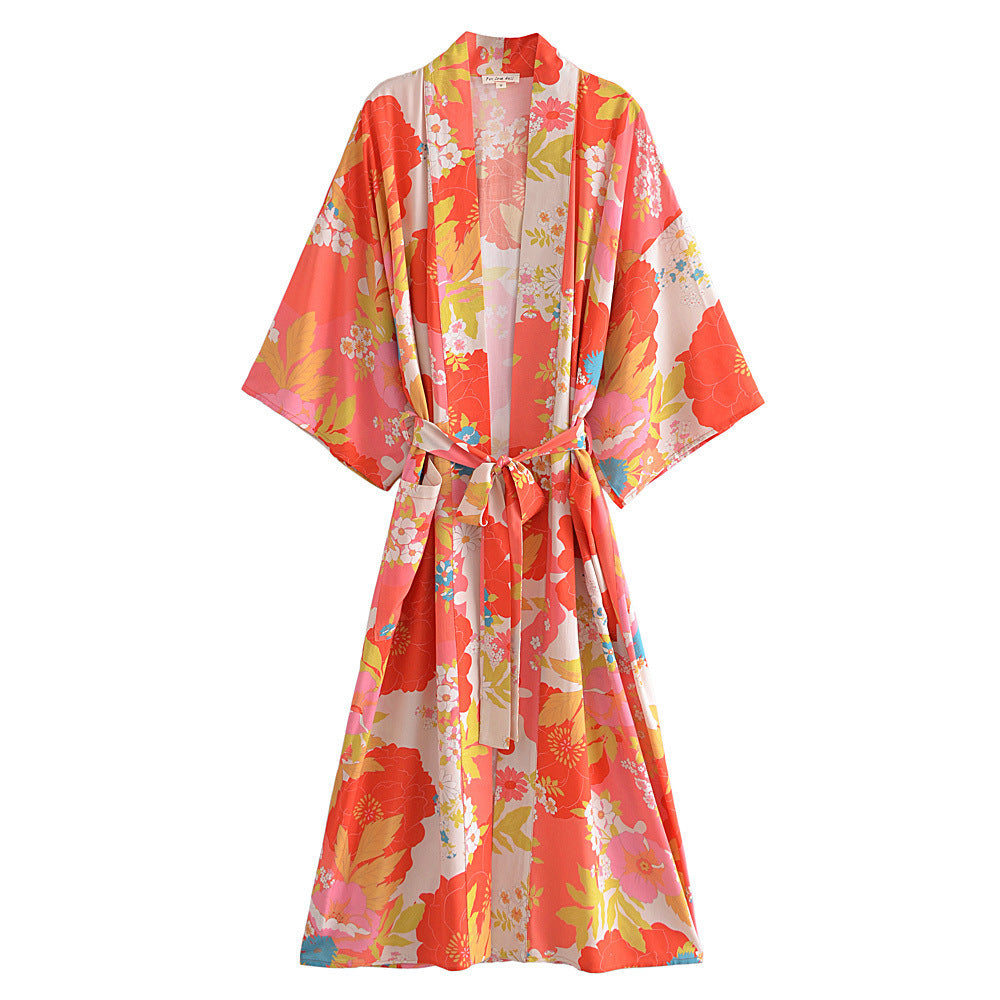 Women Slimming Printed Loose Lace-up Robe