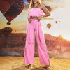 Sweet Camisole Tassels Vacation Set with Loose Fitting Straight Leg Trousers
