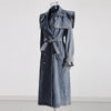 Denim Trench Coat Polo Collar Lace up Design