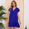 summer solid color dress with a loose v-neck swing dress