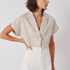 French Cotton Linen Short Collared Cardigan
