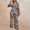 Deep V Plunge Suit with Sexy Print Shirt and Wide Leg Pants