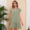 summer solid color dress with a loose v-neck swing dress