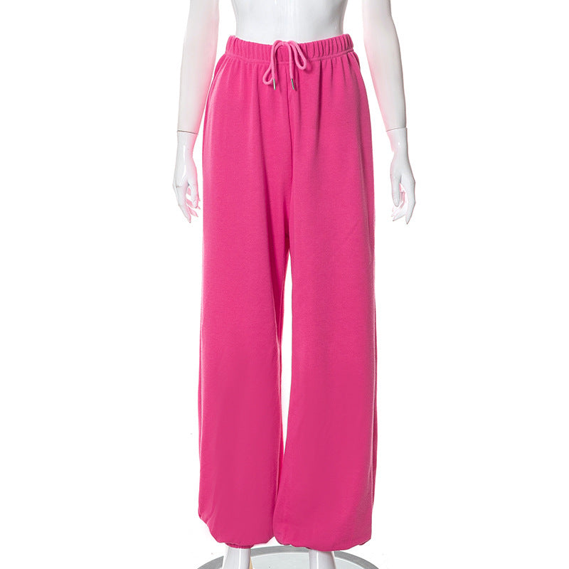 Pure Color Tied High Waist Loose Lantern Casual Trousers