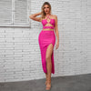 Women's Spring Suit Exposed Waist High Slit Skirt Two-Piece Set