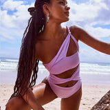 Solid Color Hollow Out Backless One-Piece Swimsuit