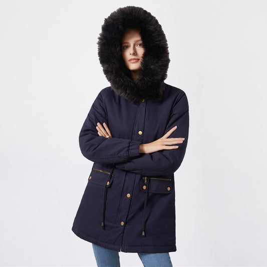 Plus Size Parka Women Fleece Lined Coat with Fur Collar Warm Jacket