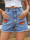 Mid-Waist Slim Casual Outer Puncture Embroidered Shorts