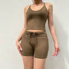 Camisole with Drawstring Lace-up High Waist Peach Hip Shorts Set
