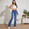 High-Waist Washed Denim Trousers with Pockets for Women