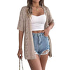 Cardigan tricoté évidé : chemise de protection solaire à manches courtes pour femme