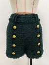 Tweed Fringe Shorts with Lion Button