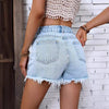 Casual Frayed Ripped Denim Shorts with High Waist for Women