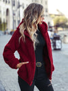 Women's Hooded Sunken Stripe Zipper Plush Casual Jacket