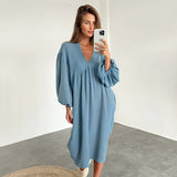 Gauze Cotton V-neck Lantern Sleeve Homewear Pajamas
