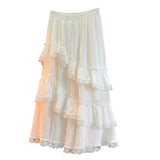 Lace Wave Tiered A-Line Fishtail Skirt with Irregular Asymmetric Slit Design