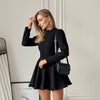 Elegant Texture Round Neck Long Sleeve Black Lace Dress