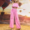 Sweet Camisole Tassels Vacation Set with Loose Fitting Straight Leg Trousers