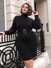 high neckline Long Sleeve Black Sweater Dress