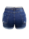 High-Waist Slim Fit Denim Shorts with Curl and Holes
