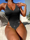Solid Color Thong Backless V-Neck Halter Bikini