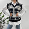 Women Knitted Vest Casual Plaid Sweater