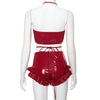 Love Halter Wrapped Chest Faux Leather High Waist Shorts Suit