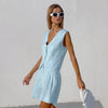 Casual Sleeveless Tank Top and Shorts Two-Piece Cotton Linen Suit for Women